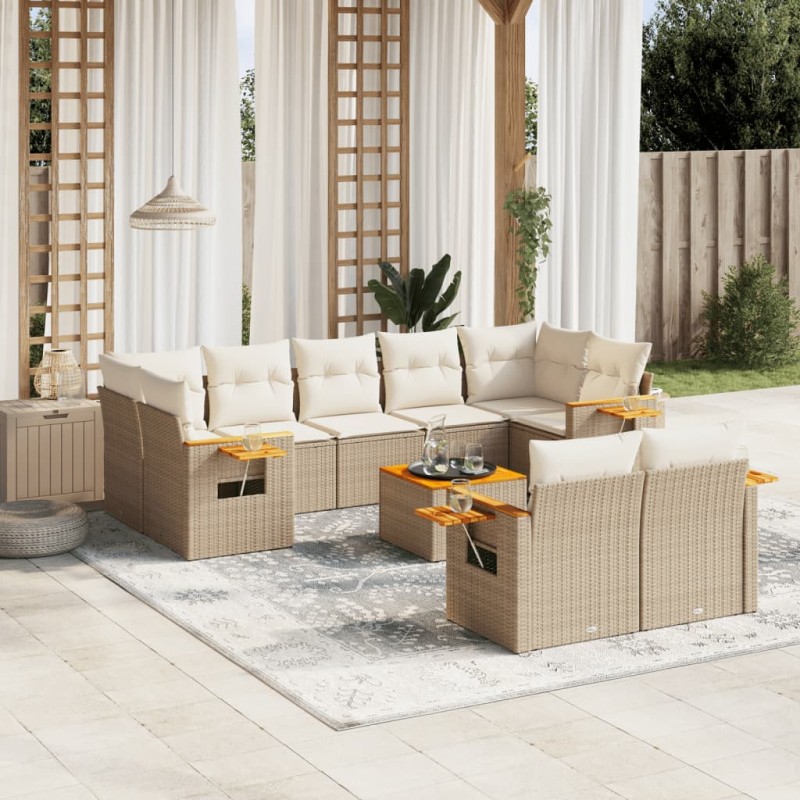vidaXL 10-tlg. Garten-Sofagarnitur mit Kissen Beige Poly Rattan vidaXL 10-tlg. Garten-Sofagarnitur mit Kissen Beige Poly Rattan