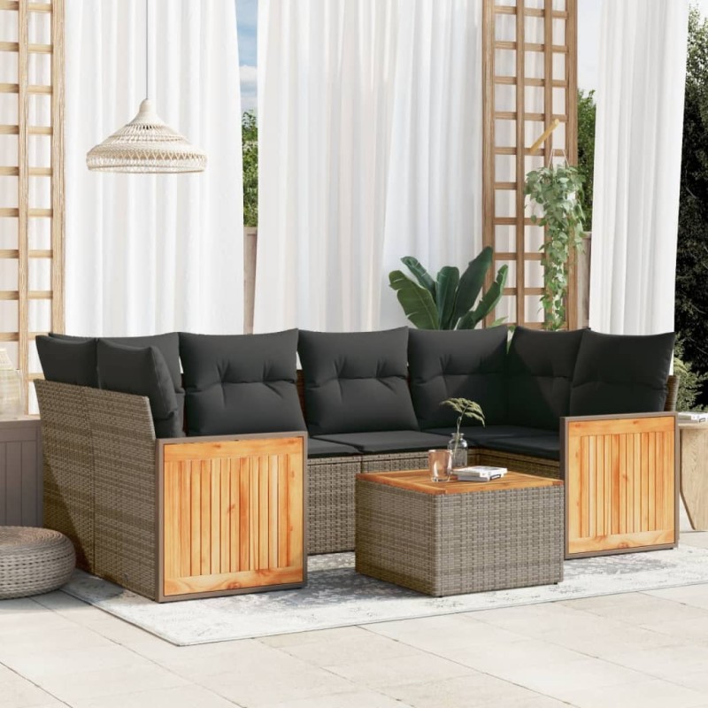 vidaXL 7-tlg. Garten-Sofagarnitur mit Kissen Grau Poly Rattan vidaXL 7-tlg. Garten-Sofagarnitur mit Kissen Grau Poly Rattan