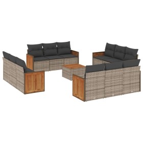 vidaXL 13-tlg. Garten-Sofagarnitur mit Kissen Grau Poly Rattan