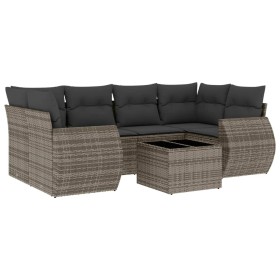 vidaXL 7-tlg. Garten-Sofagarnitur mit Kissen Grau Poly Rattan