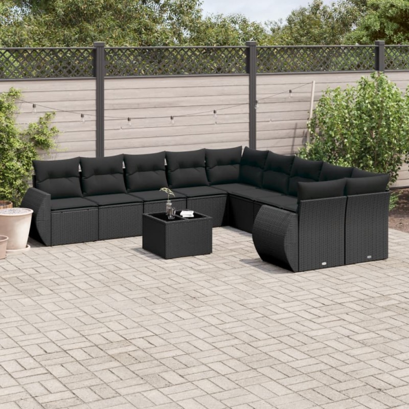 vidaXL 11-tlg. Garten-Sofagarnitur mit Kissen Schwarz Poly Rattan vidaXL 11-tlg. Garten-Sofagarnitur mit Kissen Schwarz Poly Rattan