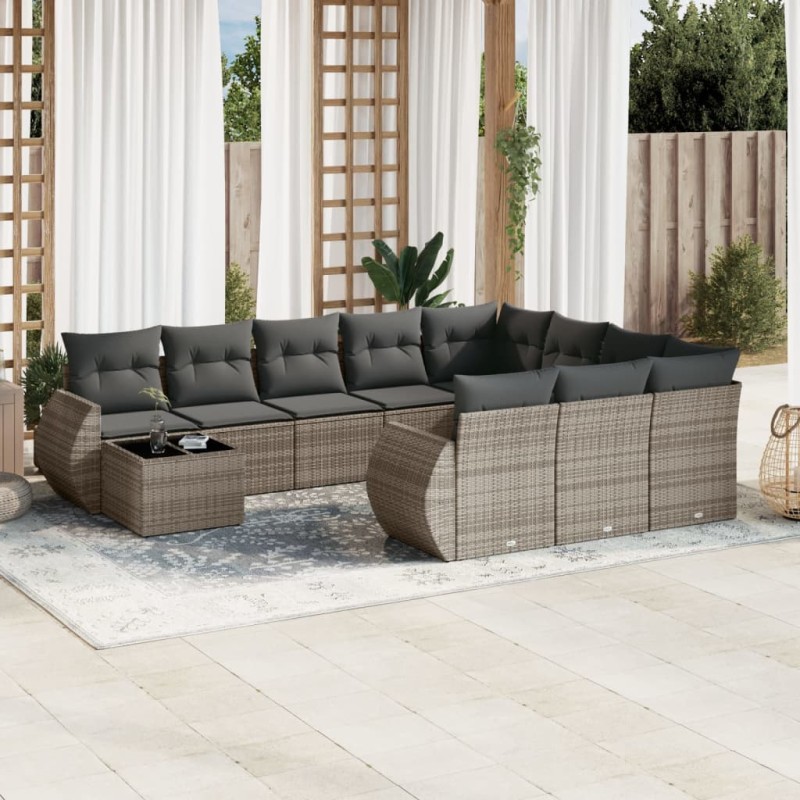 vidaXL 11-tlg. Garten-Sofagarnitur mit Kissen Grau Poly Rattan vidaXL 11-tlg. Garten-Sofagarnitur mit Kissen Grau Poly Rattan