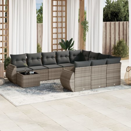 vidaXL 11-tlg. Garten-Sofagarnitur mit Kissen Grau Poly Rattan
