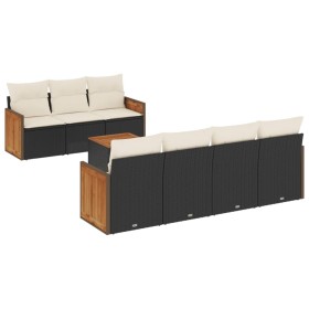 vidaXL 8-tlg. Garten-Sofagarnitur mit Kissen Schwarz Poly Rattan