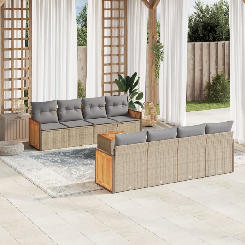vidaXL 9-tlg. Garten-Sofagarnitur mit Kissen Beige Poly Rattan vidaXL 9-tlg. Garten-Sofagarnitur mit Kissen Beige Poly Rattan