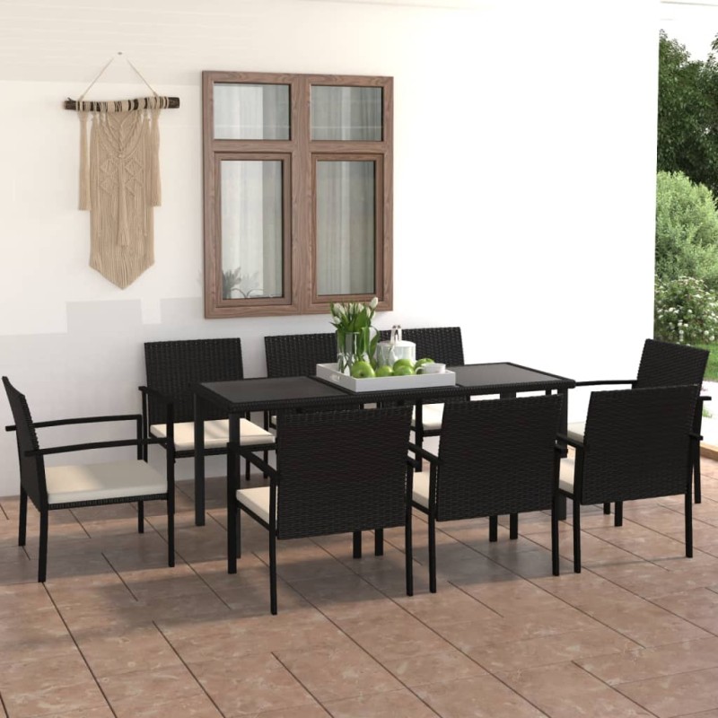 9-tlg. Garten-Essgruppe Poly Rattan Schwarz 9-tlg. Garten-Essgruppe Poly Rattan Schwarz