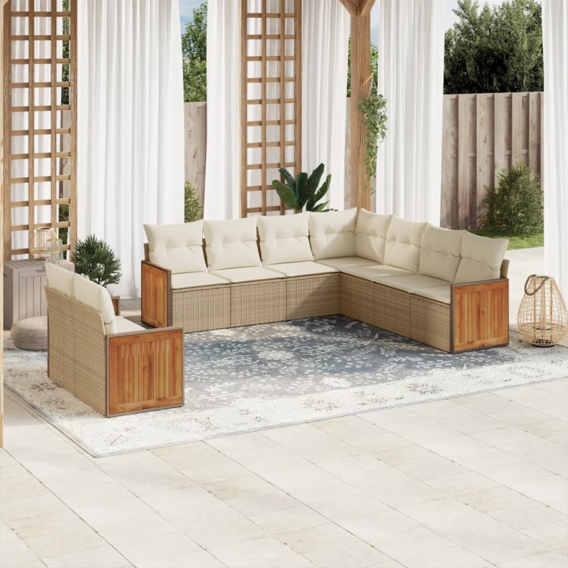 vidaXL 9-tlg. Garten-Sofagarnitur mit Kissen Beige Poly Rattan vidaXL 9-tlg. Garten-Sofagarnitur mit Kissen Beige Poly Rattan