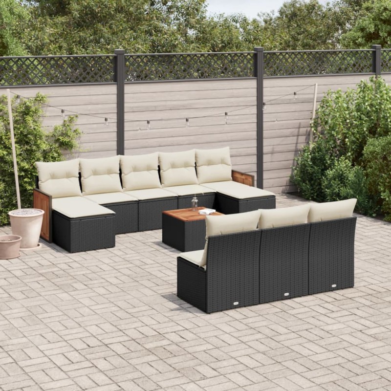 vidaXL 11-tlg. Garten-Sofagarnitur mit Kissen Schwarz Poly Rattan vidaXL 11-tlg. Garten-Sofagarnitur mit Kissen Schwarz Poly Rattan