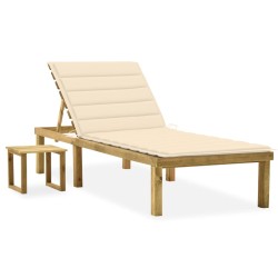 Garten-Sonnenliege mit Tisch und Auflage Kiefer Imprägniert