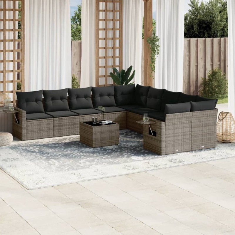 vidaXL 11-tlg. Garten-Sofagarnitur mit Kissen Grau Poly Rattan vidaXL 11-tlg. Garten-Sofagarnitur mit Kissen Grau Poly Rattan