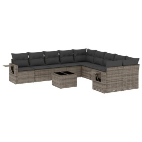vidaXL 11-tlg. Garten-Sofagarnitur mit Kissen Grau Poly Rattan