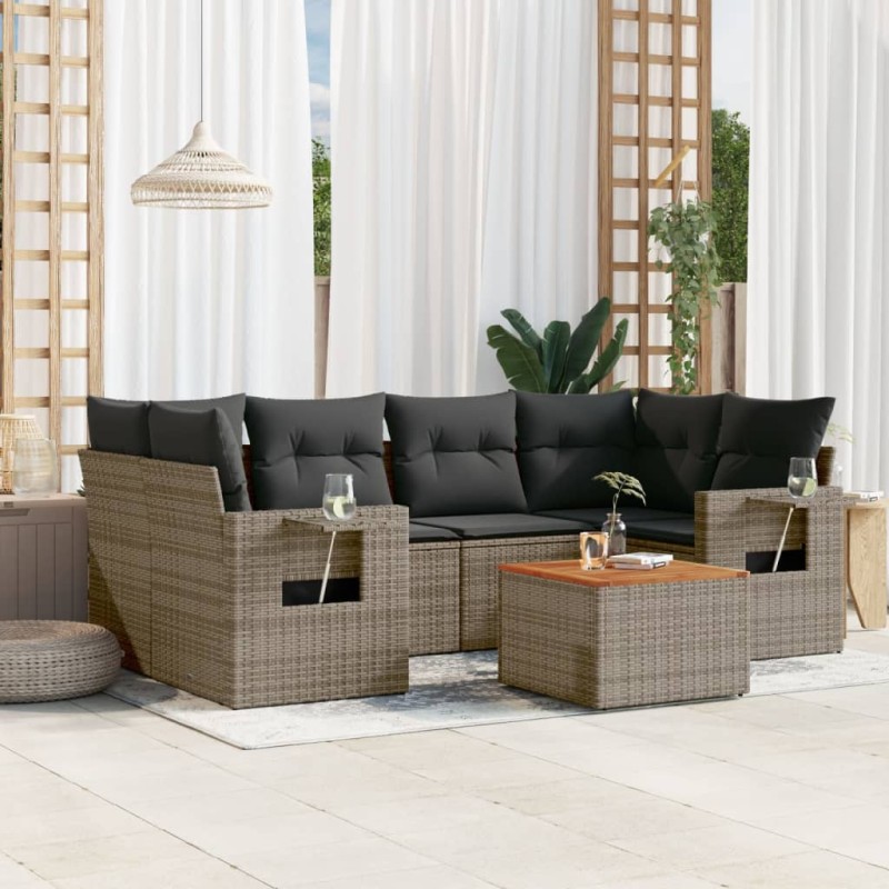 vidaXL 7-tlg. Garten-Sofagarnitur mit Kissen Grau Poly Rattan vidaXL 7-tlg. Garten-Sofagarnitur mit Kissen Grau Poly Rattan