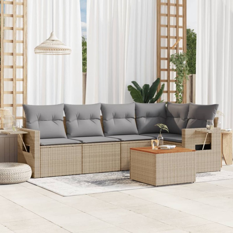 vidaXL 6-tlg. Garten-Sofagarnitur mit Kissen Beige Poly Rattan vidaXL 6-tlg. Garten-Sofagarnitur mit Kissen Beige Poly Rattan