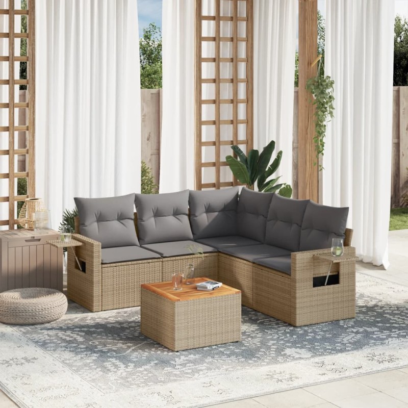 vidaXL 6-tlg. Garten-Sofagarnitur mit Kissen Beige Poly Rattan vidaXL 6-tlg. Garten-Sofagarnitur mit Kissen Beige Poly Rattan