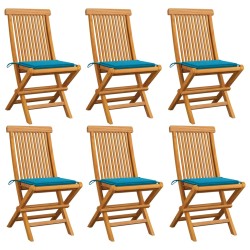 vidaXL Gartenstühle mit Blauen Kissen 6 Stk. Massivholz Teak 