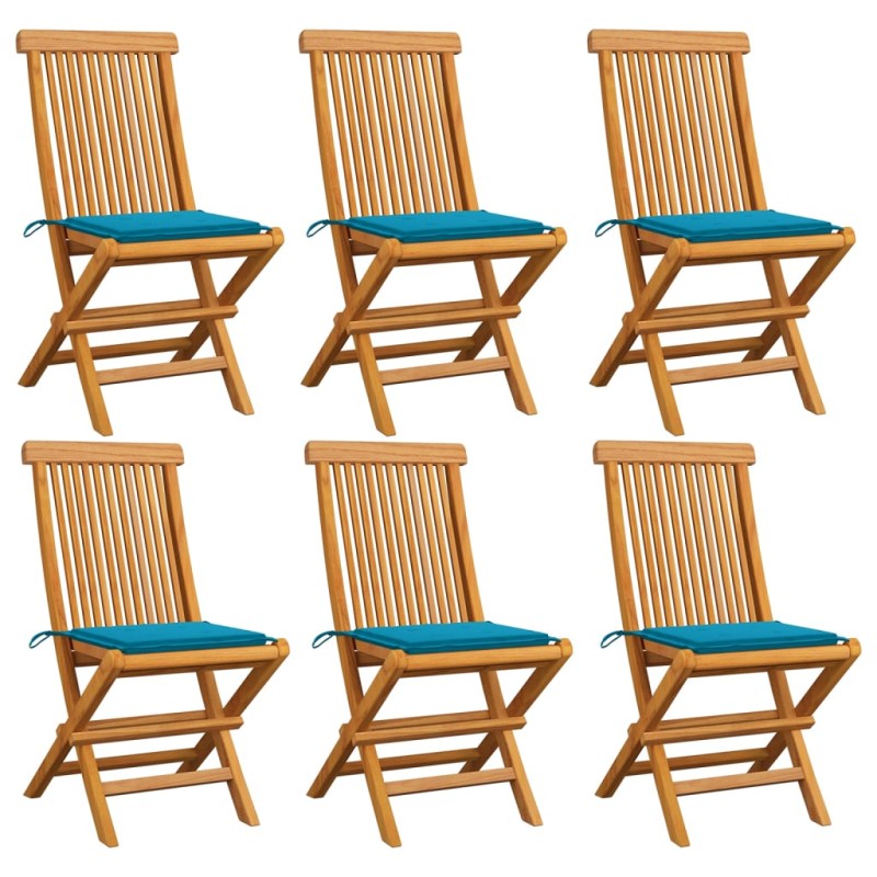 vidaXL Gartenstühle mit Blauen Kissen 6 Stk. Massivholz Teak vidaXL Gartenstühle mit Blauen Kissen 6 Stk. Massivholz Teak