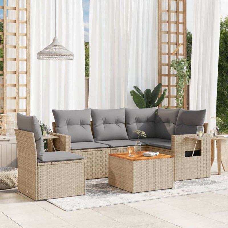 vidaXL 6-tlg. Garten-Sofagarnitur mit Kissen Beige Poly Rattan vidaXL 6-tlg. Garten-Sofagarnitur mit Kissen Beige Poly Rattan