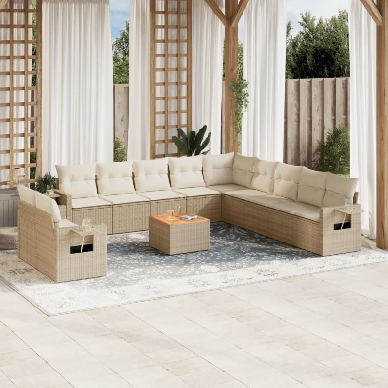 vidaXL 12-tlg. Garten-Sofagarnitur mit Kissen Beige Poly Rattan vidaXL 12-tlg. Garten-Sofagarnitur mit Kissen Beige Poly Rattan