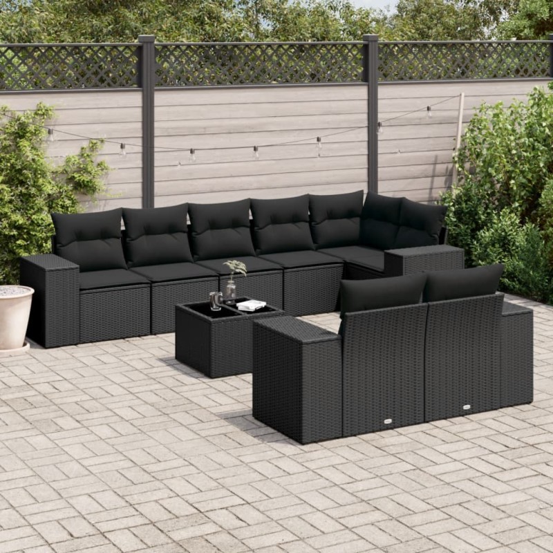 vidaXL 9-tlg. Garten-Sofagarnitur mit Kissen Schwarz Poly Rattan vidaXL 9-tlg. Garten-Sofagarnitur mit Kissen Schwarz Poly Rattan