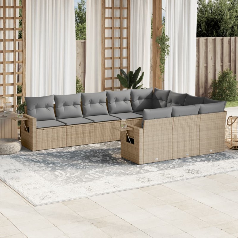 vidaXL 10-tlg. Garten-Sofagarnitur mit Kissen Beige Poly Rattan vidaXL 10-tlg. Garten-Sofagarnitur mit Kissen Beige Poly Rattan