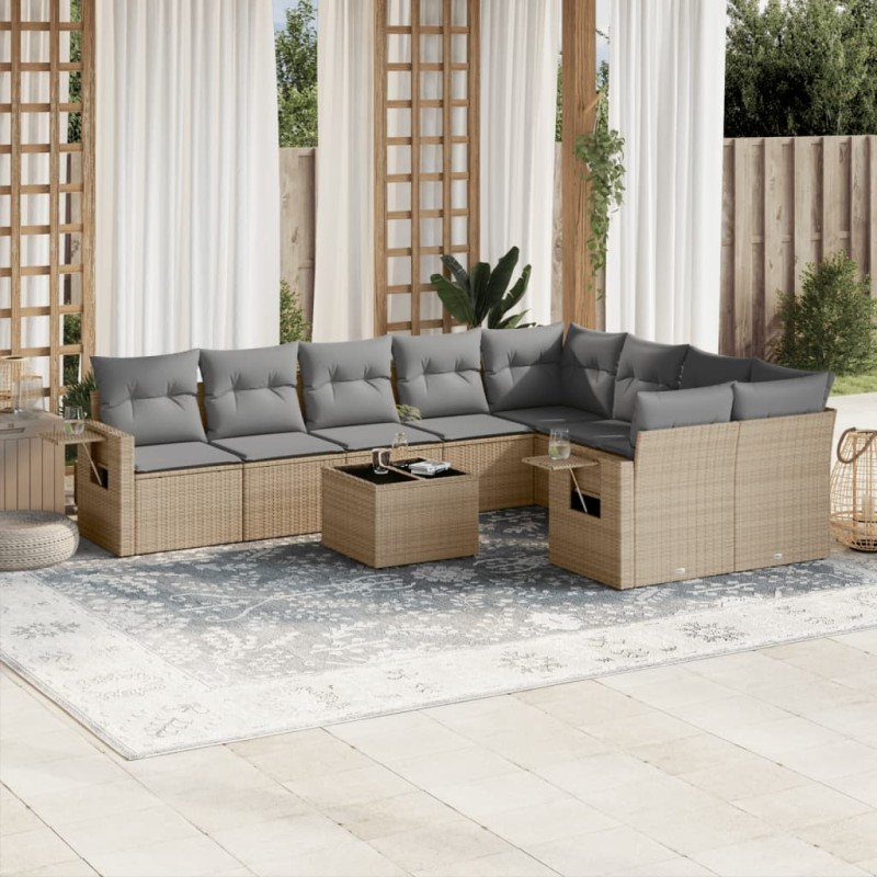vidaXL 10-tlg. Garten-Sofagarnitur mit Kissen Beige Poly Rattan vidaXL 10-tlg. Garten-Sofagarnitur mit Kissen Beige Poly Rattan