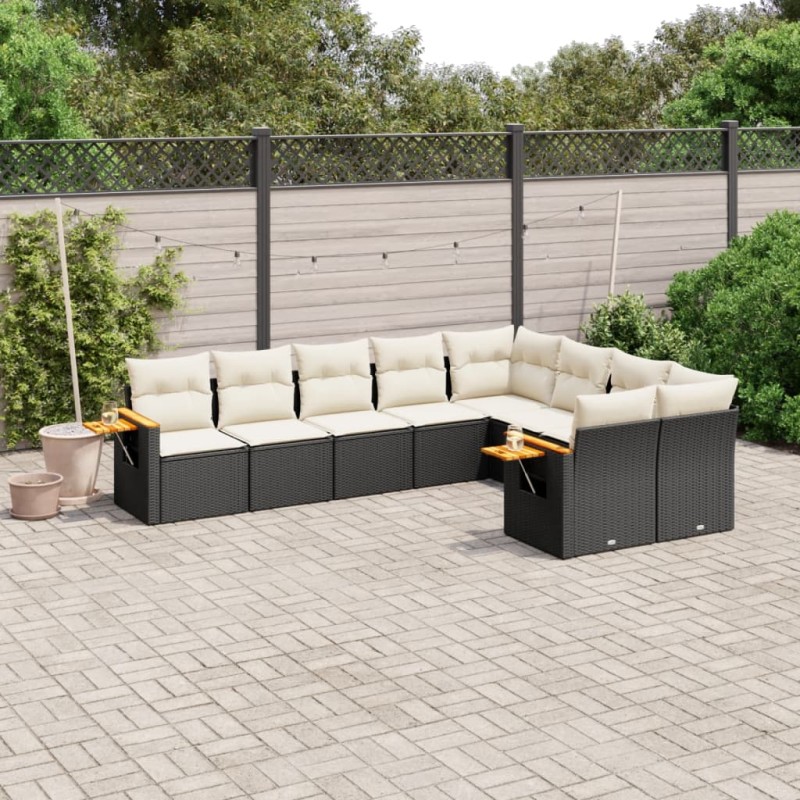 vidaXL 9-tlg. Garten-Sofagarnitur mit Kissen Schwarz Poly Rattan vidaXL 9-tlg. Garten-Sofagarnitur mit Kissen Schwarz Poly Rattan