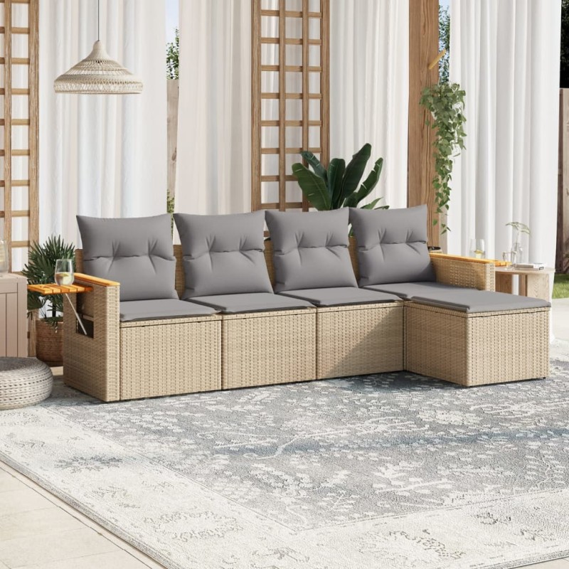 vidaXL 5-tlg. Garten-Sofagarnitur mit Kissen Beige Poly Rattan vidaXL 5-tlg. Garten-Sofagarnitur mit Kissen Beige Poly Rattan