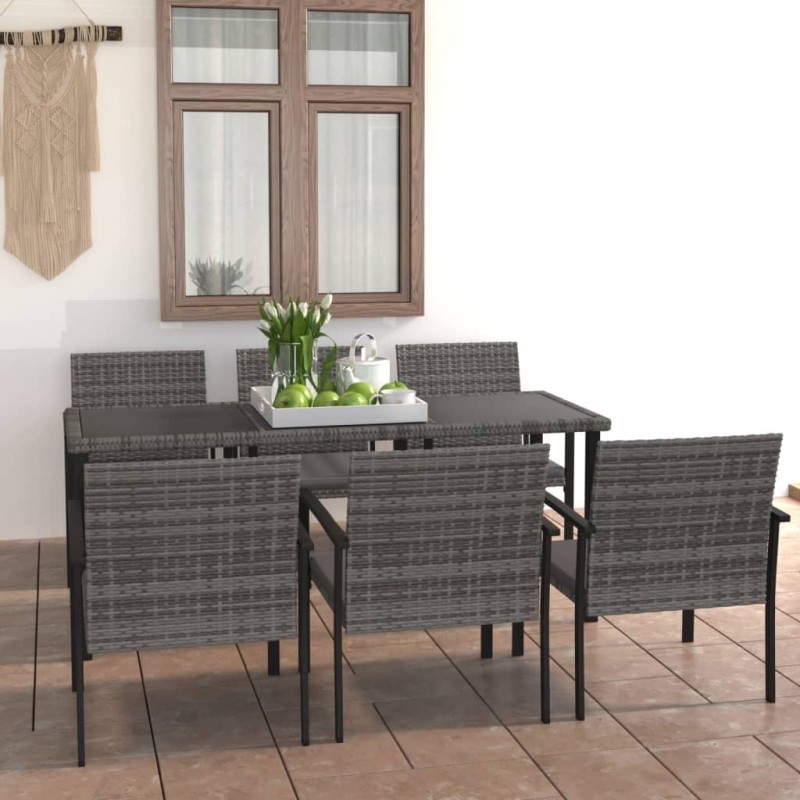 vidaXL 7-tlg. Garten-Essgruppe Poly Rattan Grau vidaXL 7-tlg. Garten-Essgruppe Poly Rattan Grau