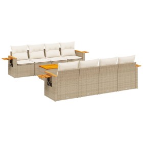 vidaXL 9-tlg. Garten-Sofagarnitur mit Kissen Beige Poly Rattan