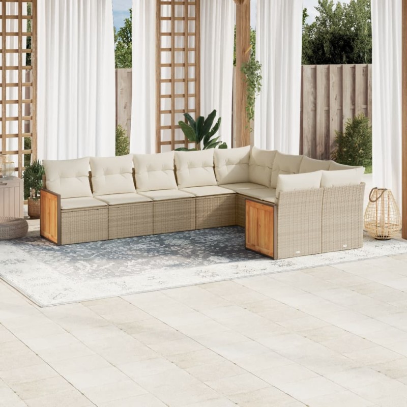 vidaXL 9-tlg. Garten-Sofagarnitur mit Kissen Beige Poly Rattan vidaXL 9-tlg. Garten-Sofagarnitur mit Kissen Beige Poly Rattan