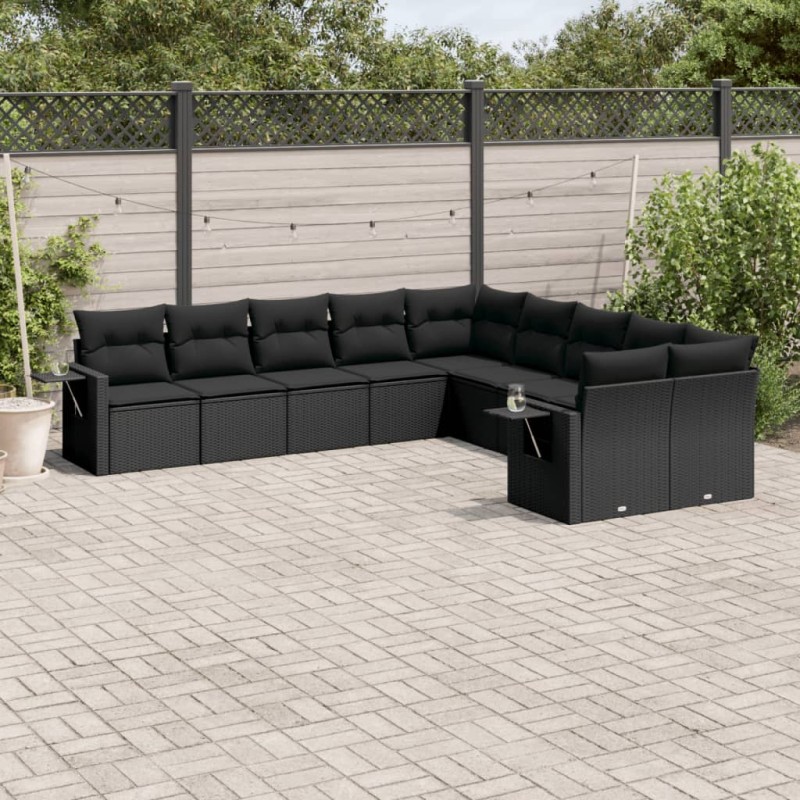 vidaXL 10-tlg. Garten-Sofagarnitur mit Kissen Schwarz Poly Rattan vidaXL 10-tlg. Garten-Sofagarnitur mit Kissen Schwarz Poly Rattan