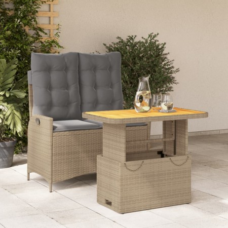 vidaXL 2-tlg. Garten-Essgruppe mit Kissen Beige Poly Rattan