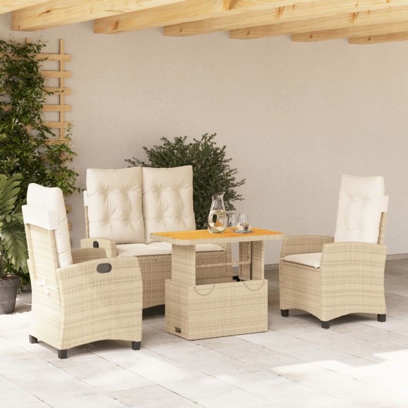 vidaXL 4-tlg. Garten-Essgruppe mit Kissen Beige Poly Rattan vidaXL 4-tlg. Garten-Essgruppe mit Kissen Beige Poly Rattan
