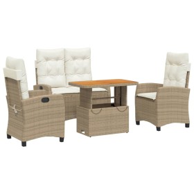 vidaXL 4-tlg. Garten-Essgruppe mit Kissen Beige Poly Rattan
