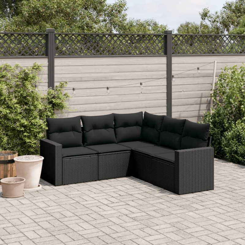 vidaXL 5-tlg. Garten-Sofagarnitur mit Kissen Schwarz Poly Rattan vidaXL 5-tlg. Garten-Sofagarnitur mit Kissen Schwarz Poly Rattan