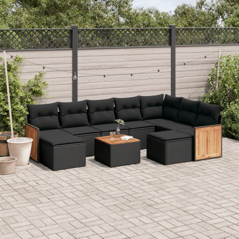 vidaXL 10-tlg. Garten-Sofagarnitur mit Kissen Schwarz Poly Rattan vidaXL 10-tlg. Garten-Sofagarnitur mit Kissen Schwarz Poly Rattan