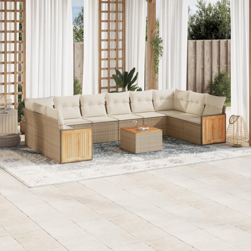 vidaXL 11-tlg. Garten-Sofagarnitur mit Kissen Beige Poly Rattan vidaXL 11-tlg. Garten-Sofagarnitur mit Kissen Beige Poly Rattan
