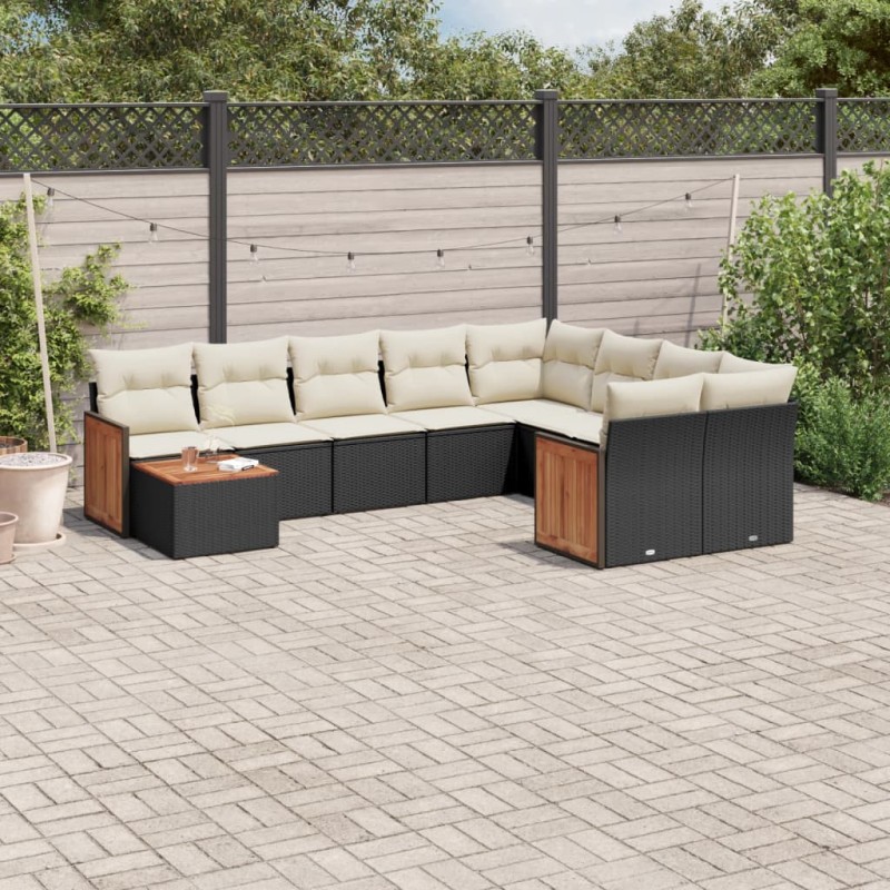 vidaXL 10-tlg. Garten-Sofagarnitur mit Kissen Schwarz Poly Rattan vidaXL 10-tlg. Garten-Sofagarnitur mit Kissen Schwarz Poly Rattan