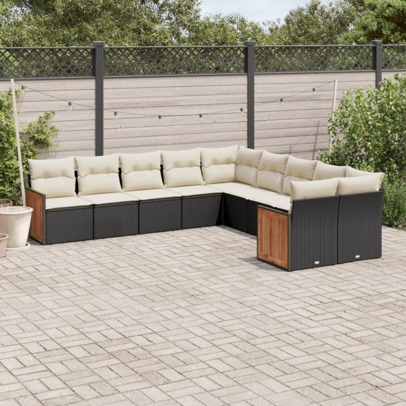 vidaXL 10-tlg. Garten-Sofagarnitur mit Kissen Schwarz Poly Rattan vidaXL 10-tlg. Garten-Sofagarnitur mit Kissen Schwarz Poly Rattan