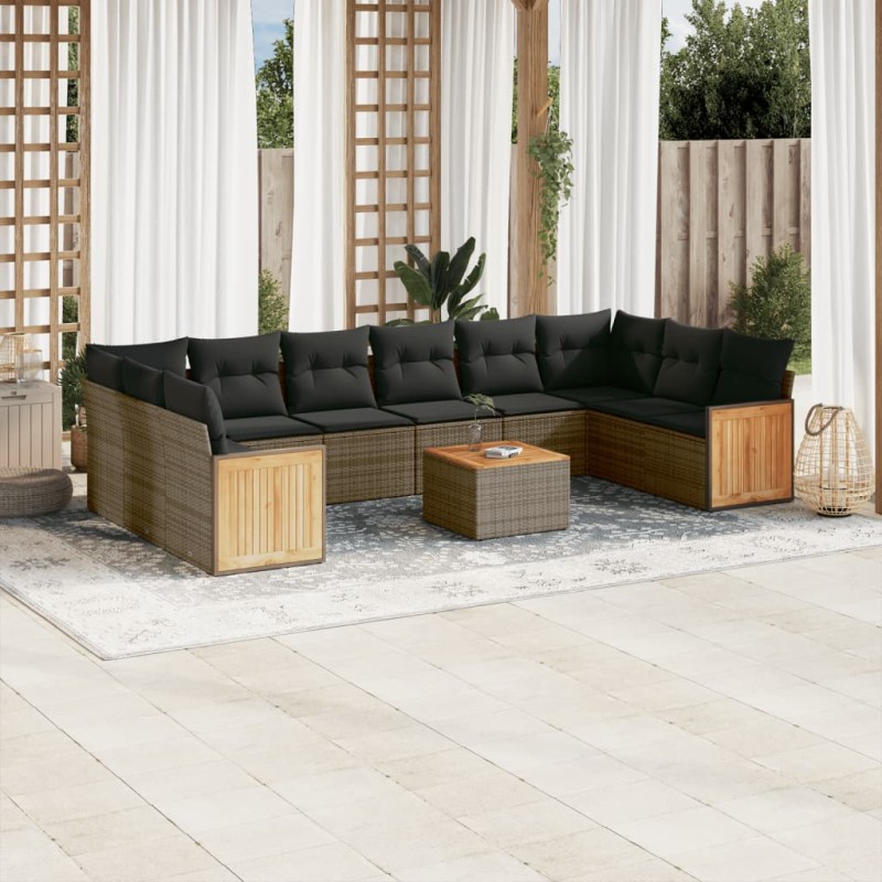 vidaXL 11-tlg. Garten-Sofagarnitur mit Kissen Grau Poly Rattan vidaXL 11-tlg. Garten-Sofagarnitur mit Kissen Grau Poly Rattan