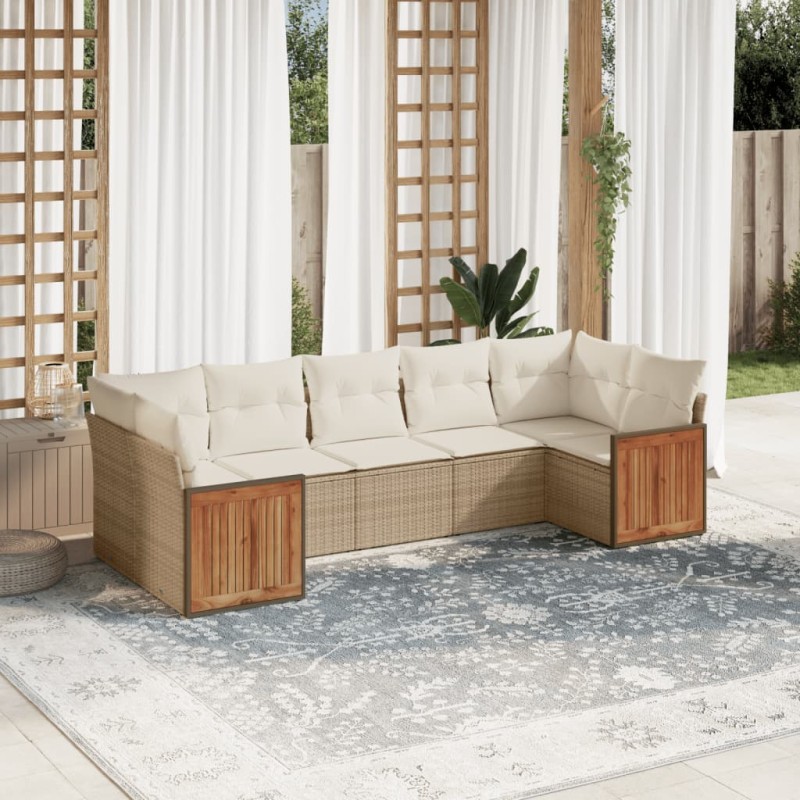 vidaXL 7-tlg. Garten-Sofagarnitur mit Kissen Beige Poly Rattan vidaXL 7-tlg. Garten-Sofagarnitur mit Kissen Beige Poly Rattan