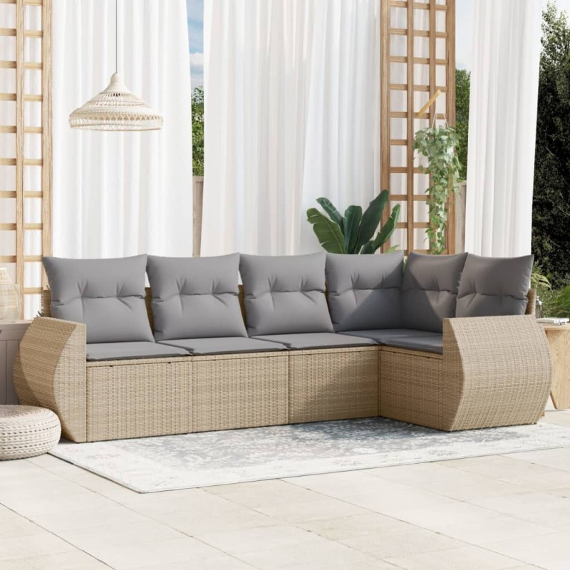 vidaXL 5-tlg. Garten-Sofagarnitur mit Kissen Beige Poly Rattan vidaXL 5-tlg. Garten-Sofagarnitur mit Kissen Beige Poly Rattan