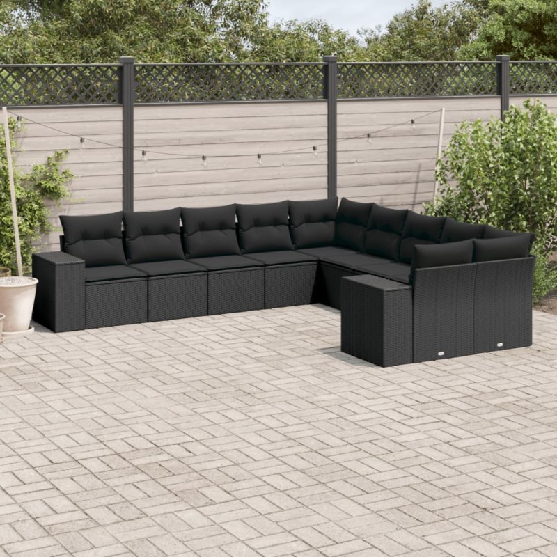 vidaXL 10-tlg. Garten-Sofagarnitur mit Kissen Schwarz Poly Rattan vidaXL 10-tlg. Garten-Sofagarnitur mit Kissen Schwarz Poly Rattan