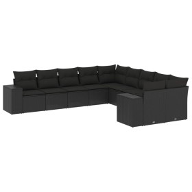 vidaXL 10-tlg. Garten-Sofagarnitur mit Kissen Schwarz Poly Rattan