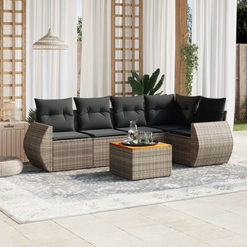 vidaXL 6-tlg. Garten-Sofagarnitur mit Kissen Grau Poly Rattan vidaXL 6-tlg. Garten-Sofagarnitur mit Kissen Grau Poly Rattan