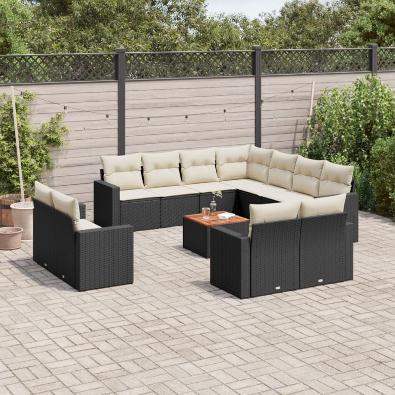 vidaXL 12-tlg. Garten-Sofagarnitur mit Kissen Schwarz Poly Rattan vidaXL 12-tlg. Garten-Sofagarnitur mit Kissen Schwarz Poly Rattan