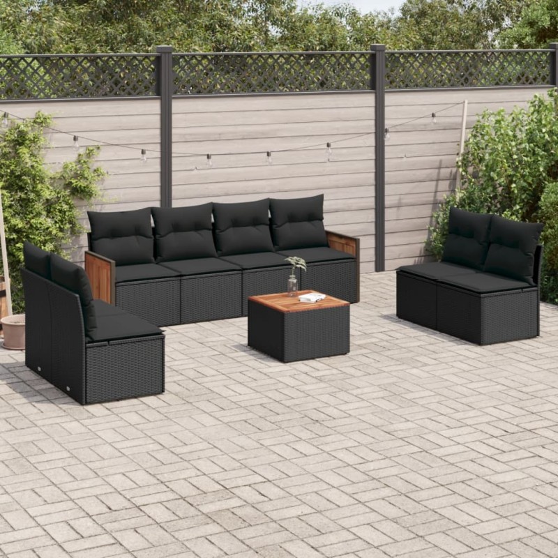 vidaXL 9-tlg. Garten-Sofagarnitur mit Kissen Schwarz Poly Rattan vidaXL 9-tlg. Garten-Sofagarnitur mit Kissen Schwarz Poly Rattan