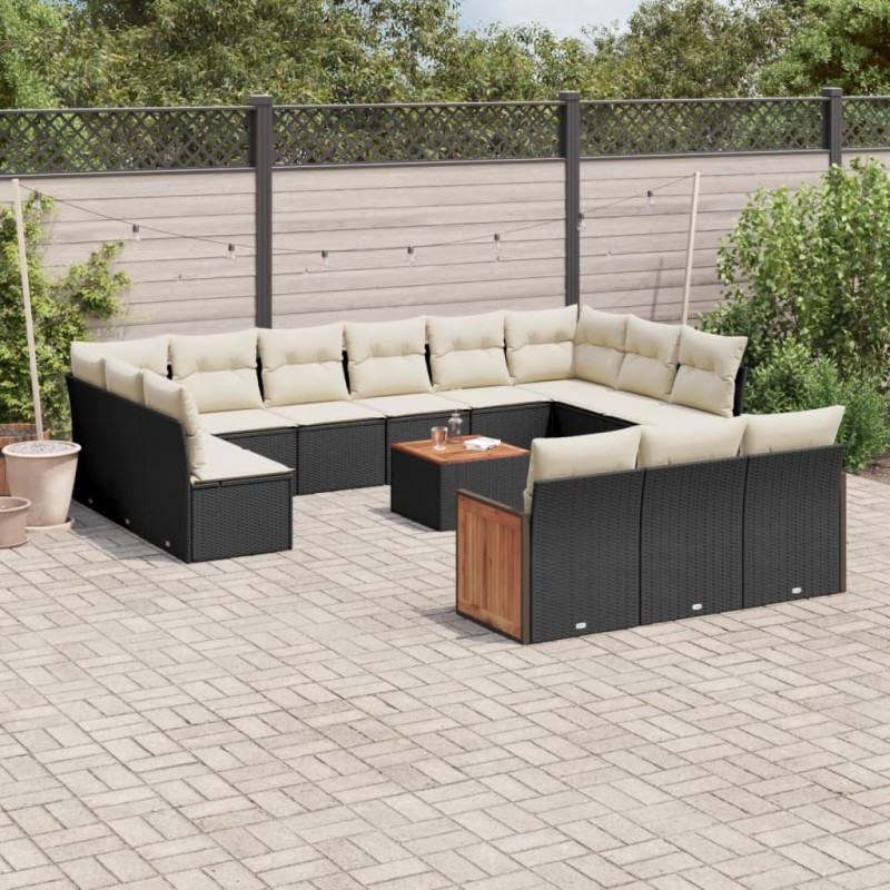 vidaXL 14-tlg. Garten-Sofagarnitur mit Kissen Schwarz Poly Rattan vidaXL 14-tlg. Garten-Sofagarnitur mit Kissen Schwarz Poly Rattan