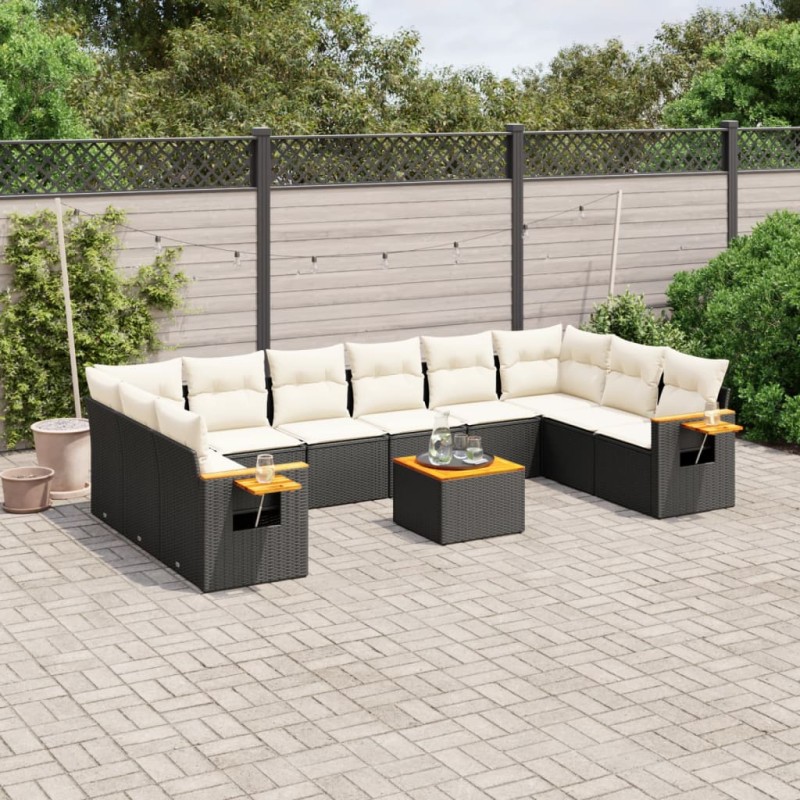 vidaXL 11-tlg. Garten-Sofagarnitur mit Kissen Schwarz Poly Rattan vidaXL 11-tlg. Garten-Sofagarnitur mit Kissen Schwarz Poly Rattan