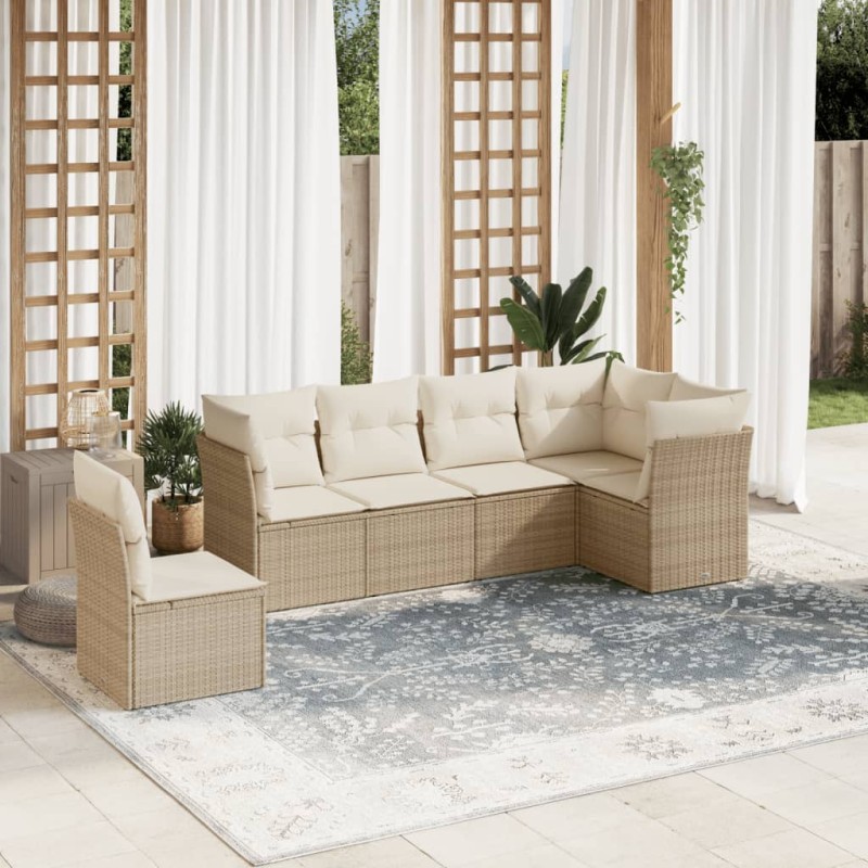 vidaXL 6-tlg. Garten-Sofagarnitur mit Kissen Beige Poly Rattan vidaXL 6-tlg. Garten-Sofagarnitur mit Kissen Beige Poly Rattan